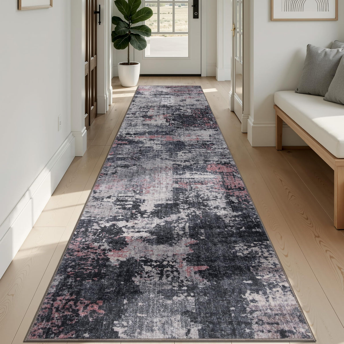 Sasttie 8x10 Washable Area Rug, Modern Abstract Large Carpet, Black & White