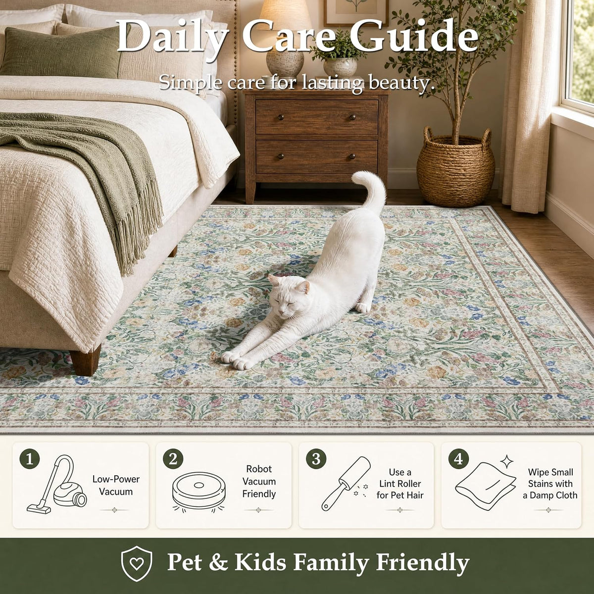 JOLLYVOGUE 6x9 Area Rug, Floral Washable Rug for Living Room, Beige/Blue