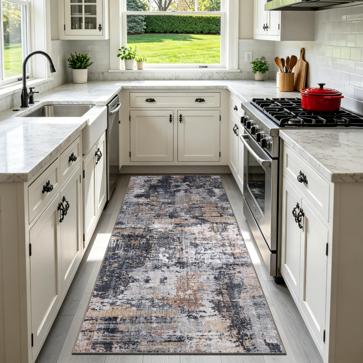Sasttie 8x10 Washable Area Rug, Modern Abstract Large Carpet, Black & White