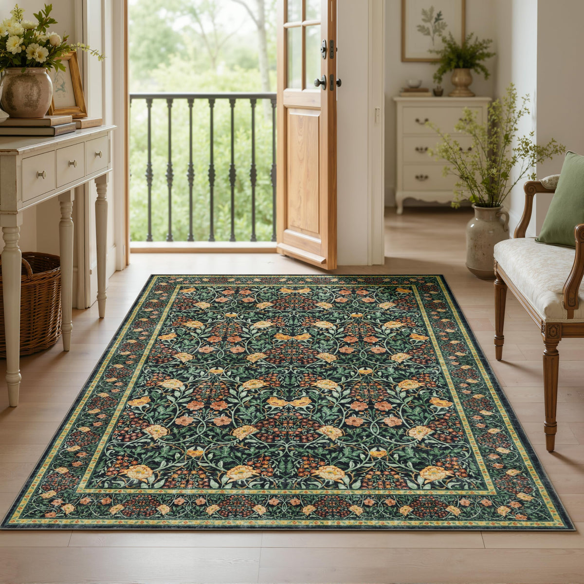 JOLLYVOGUE 6x9 Area Rug, Floral Washable Rug for Living Room, Beige/Blue