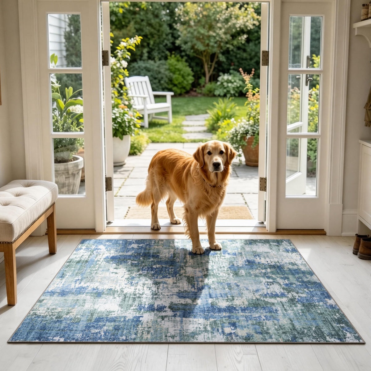Sasttie 8x10 Washable Area Rug, Modern Abstract Large Carpet, Black & White