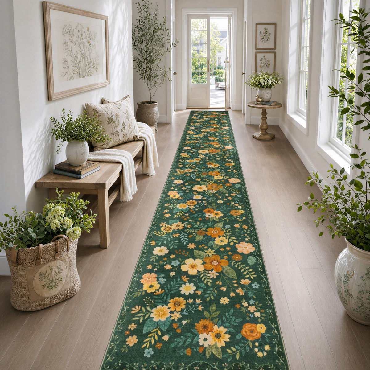 JOLLYVOGUE Floral Area Rug 5x7, Washable Rug for Living Room, Light Blue