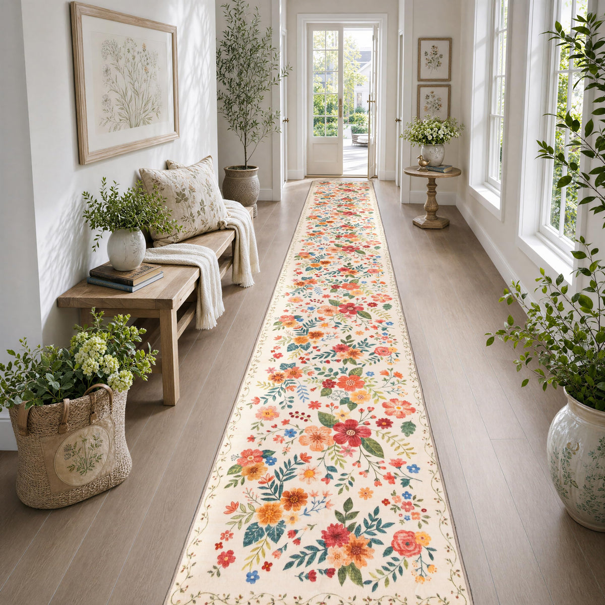 JOLLYVOGUE Floral Area Rug 5x7, Washable Rug for Living Room, Light Blue