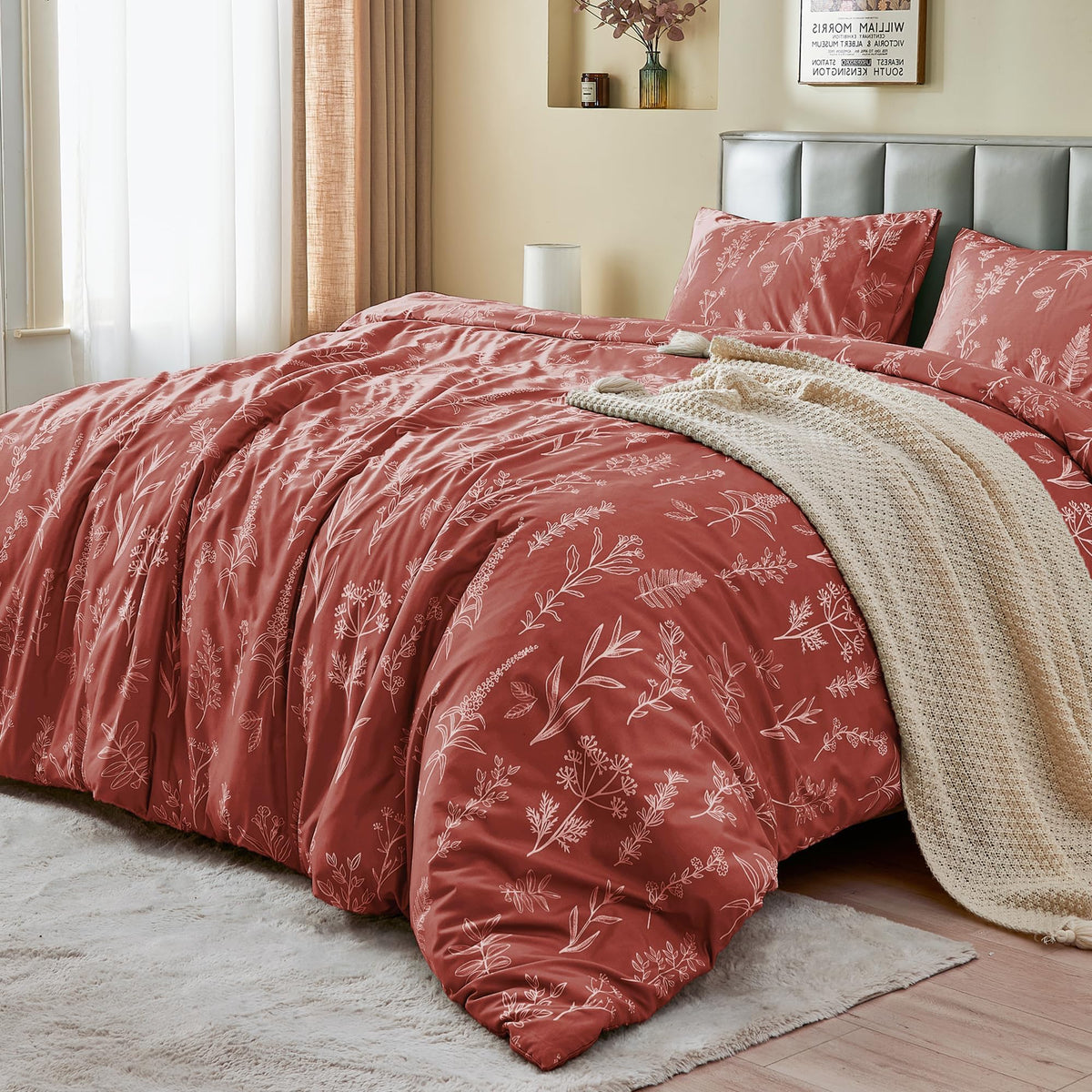 MUXHOMO Duvet Cover Twin/Twin XL Size, 2-Piece Beige Leaves Bedding Set