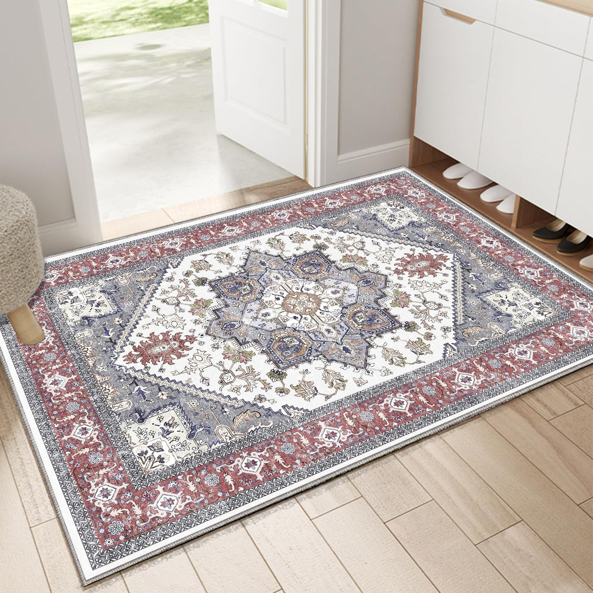 OPPODREAM Soft Area Rugs 5x7, Persian-Inspired Washable Rug, Blue & Gold