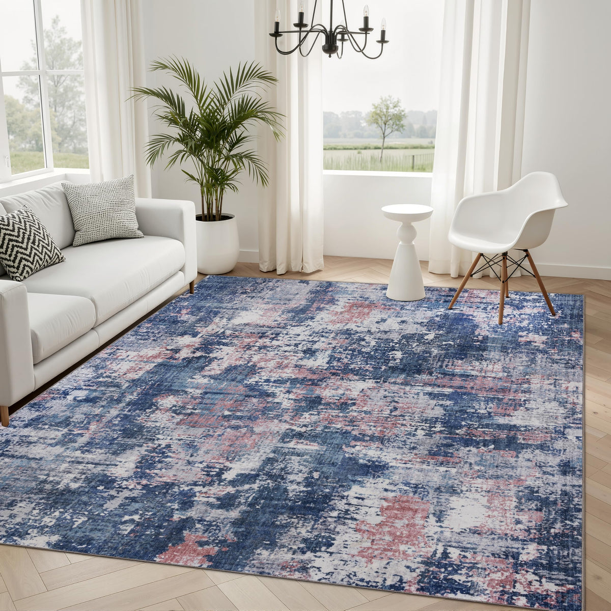 Sasttie 8x10 Washable Area Rug, Modern Abstract Large Carpet, Black & White