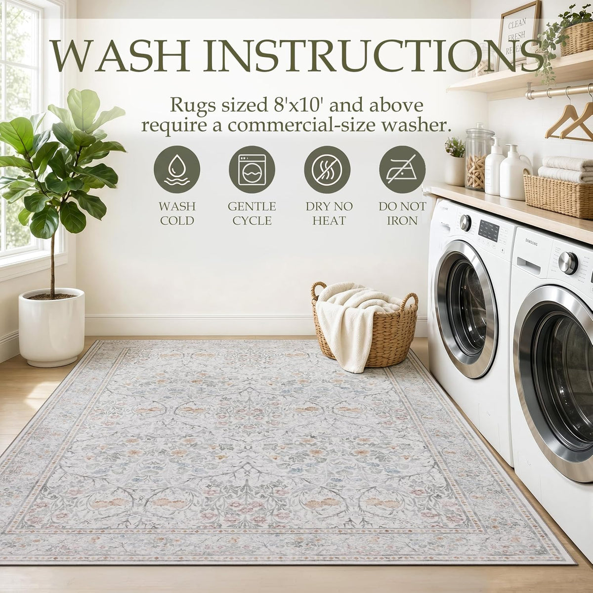 JOLLYVOGUE 5x7 Area Rugs for Living Room, Washable Rug, Beige