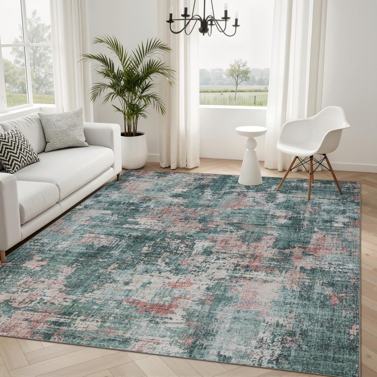 Sasttie 8x10 Washable Area Rug, Modern Abstract Large Carpet, Black & White