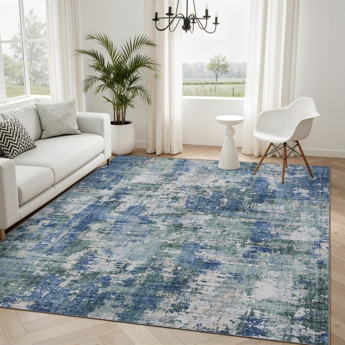 Sasttie 8x10 Washable Area Rug, Modern Abstract Large Carpet, Black & White