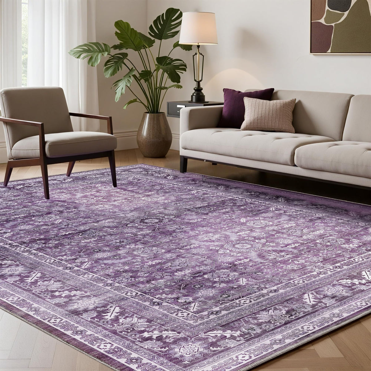 OPPODREAM Vintage Blue Area Rugs 5x7, Washable Rug for Living Room