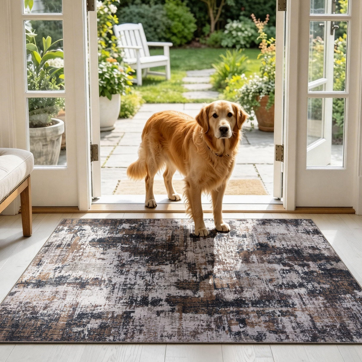 Sasttie 8x10 Washable Area Rug, Modern Abstract Large Carpet, Black & White