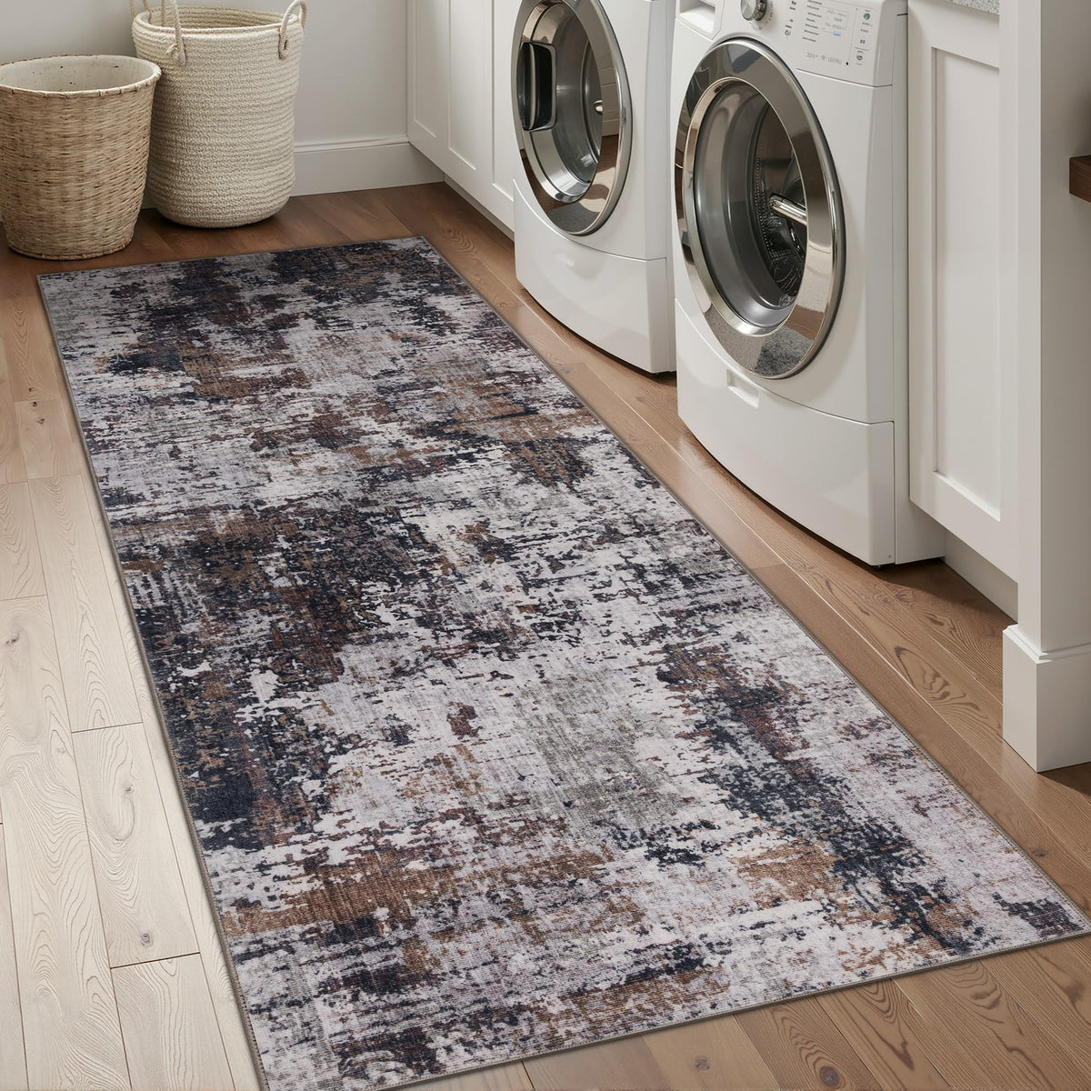 Sasttie 8x10 Washable Area Rug, Modern Abstract Large Carpet, Black & White