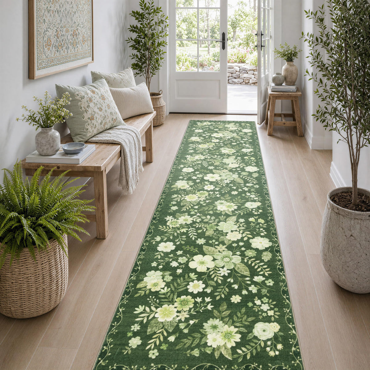 JOLLYVOGUE Floral Area Rug 5x7, Washable Rug for Living Room, Light Blue