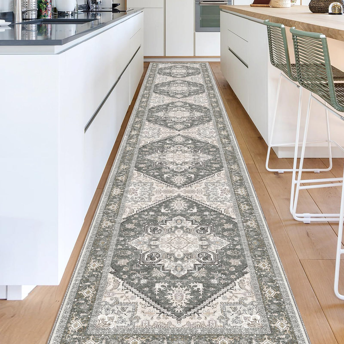 OPPODREAM Soft Area Rugs 5x7, Persian-Inspired Washable Rug, Blue & Gold