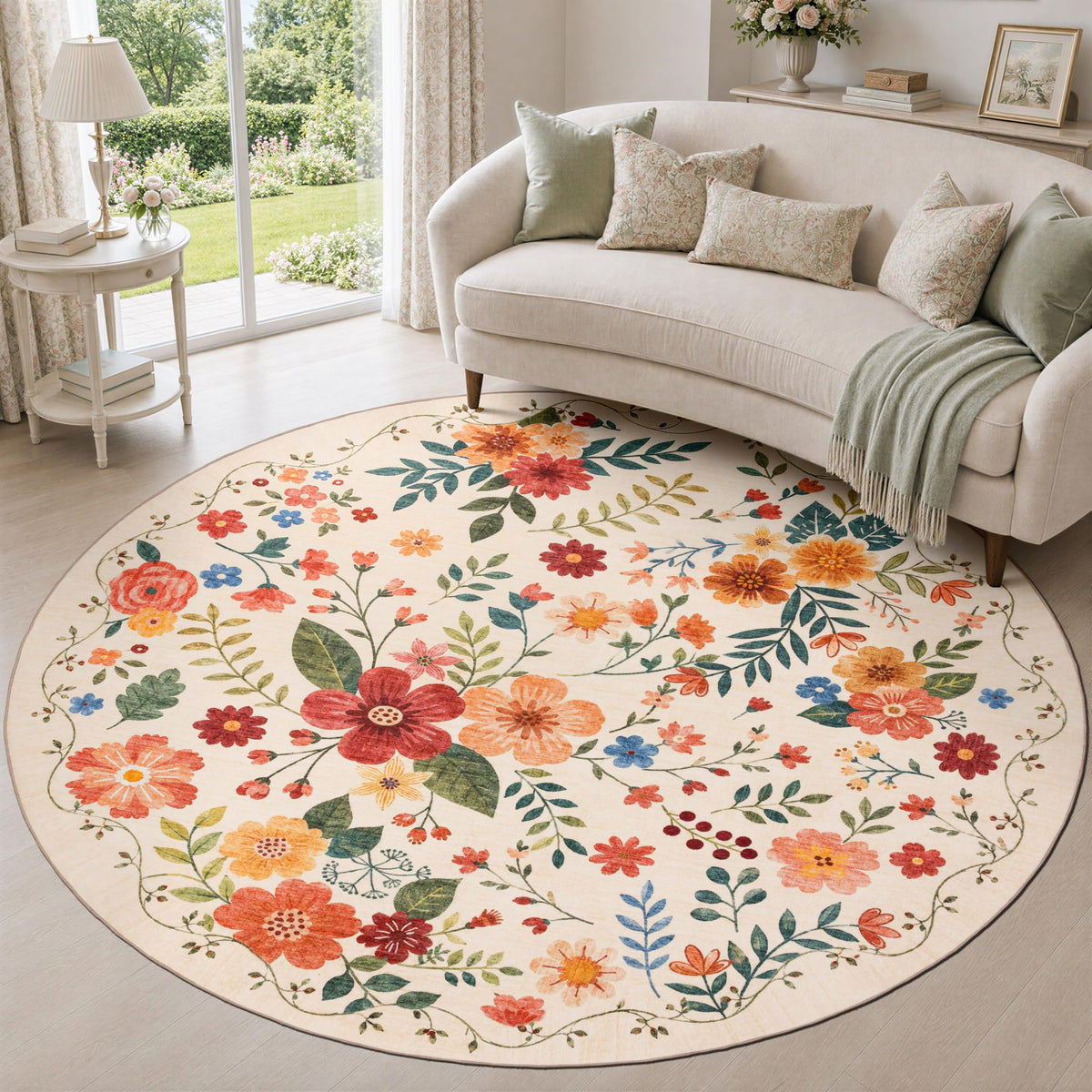 JOLLYVOGUE Floral Area Rug 5x7, Washable Rug for Living Room, Light Blue