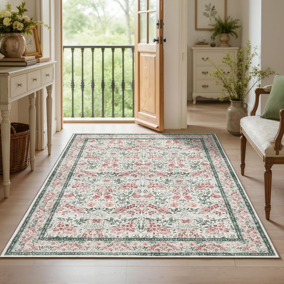 JOLLYVOGUE 6x9 Area Rug, Floral Washable Rug for Living Room, Beige/Blue