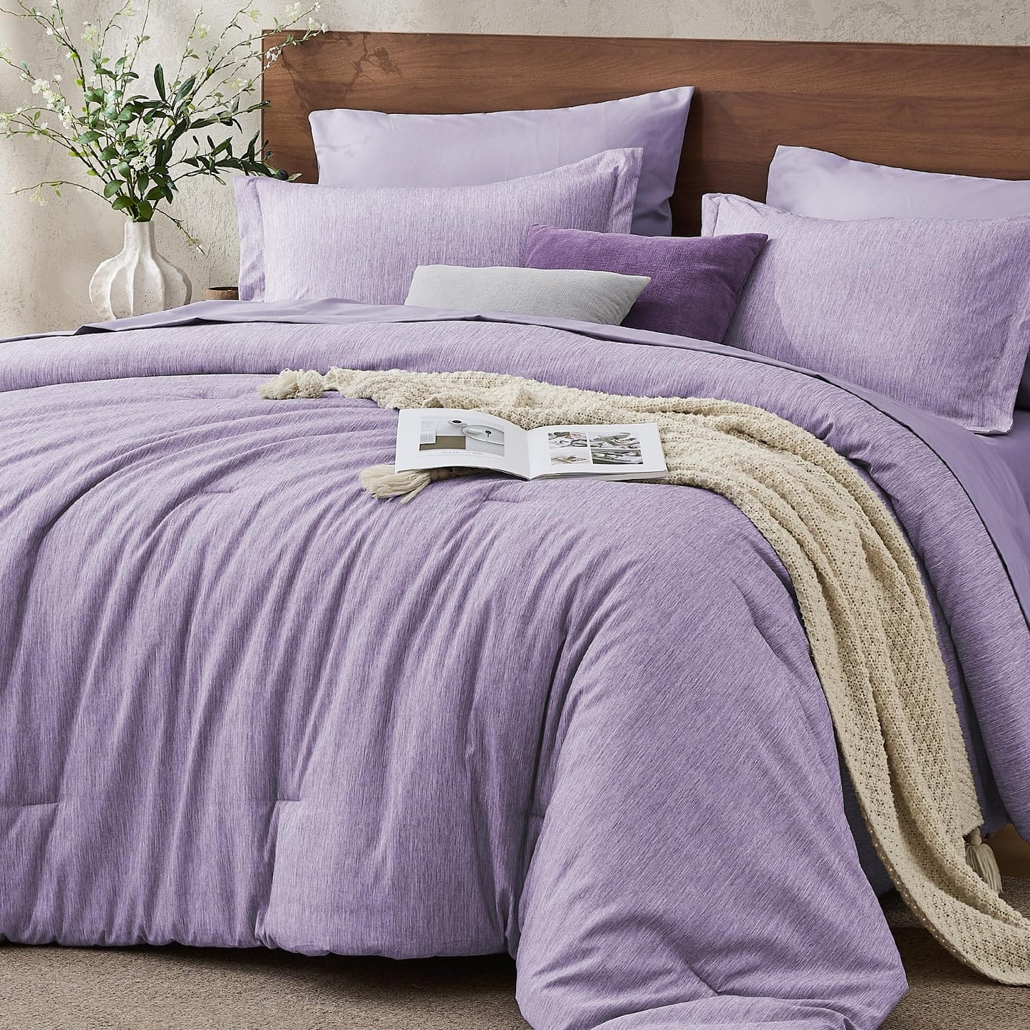 JOLLYVOGUE Queen Comforter Set, Cationic Dyeing Bed in a Bag 7 Pieces, Double-Tone Bedding Set with Down Alternative Comforter, Sheets, Pillowcases & Shams, Dark Grey