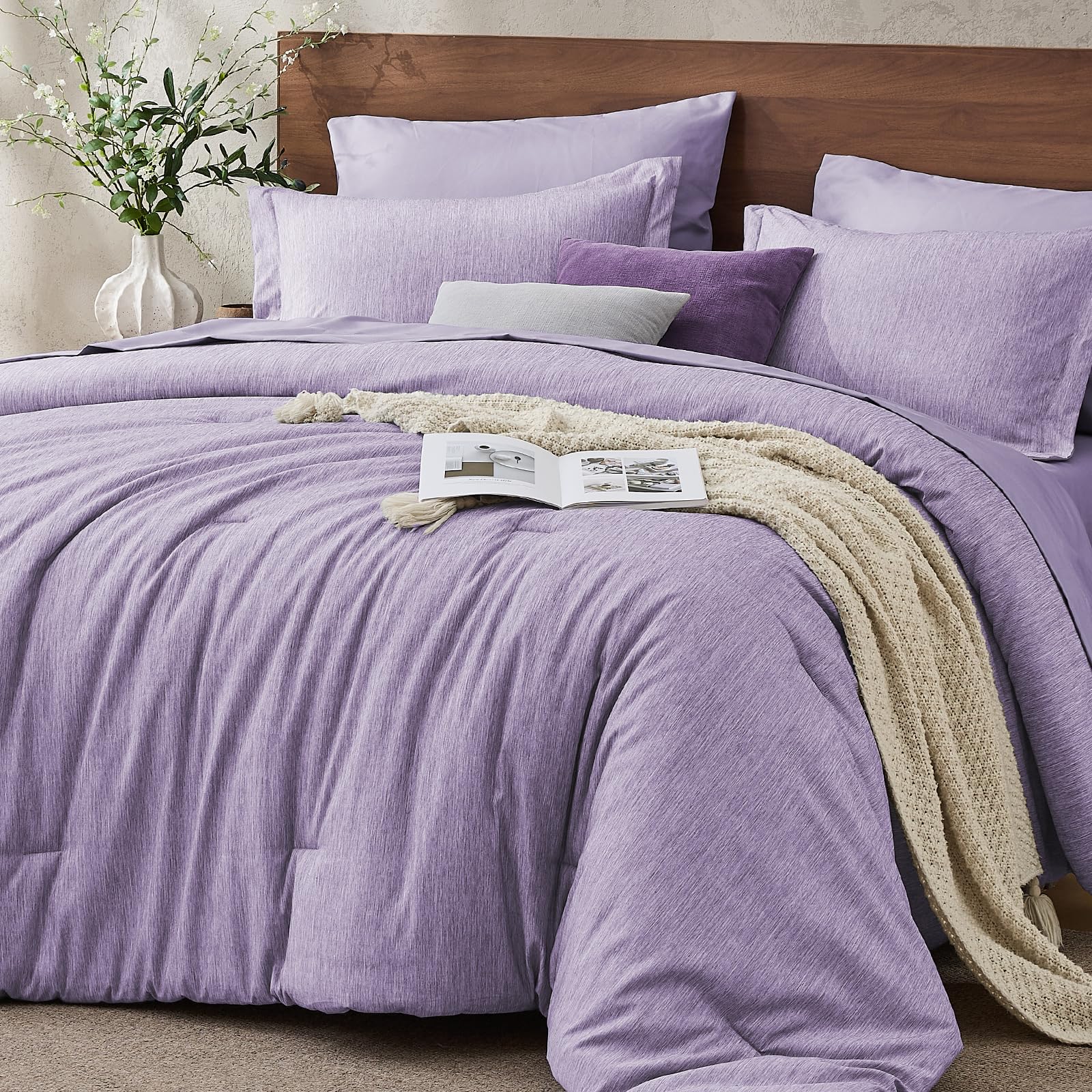JOLLYVOGUE Queen Comforter Set, Cationic Dyeing Bed in a Bag 7 Pieces, Double-Tone Bedding Set with Down Alternative Comforter, Sheets, Pillowcases & Shams, Dark Grey