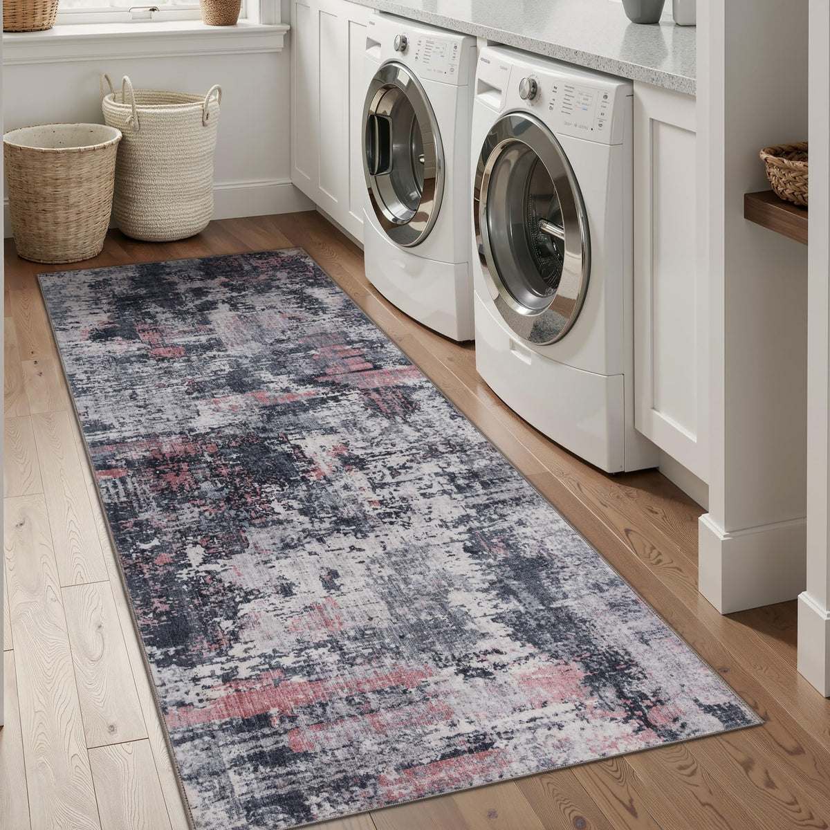 Sasttie 8x10 Washable Area Rug, Modern Abstract Large Carpet, Black & White