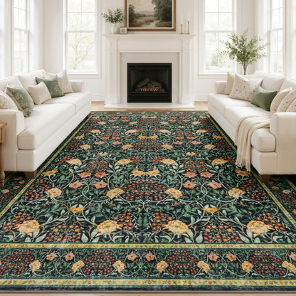 JOLLYVOGUE 6x9 Area Rug, Floral Washable Rug for Living Room, Beige/Blue