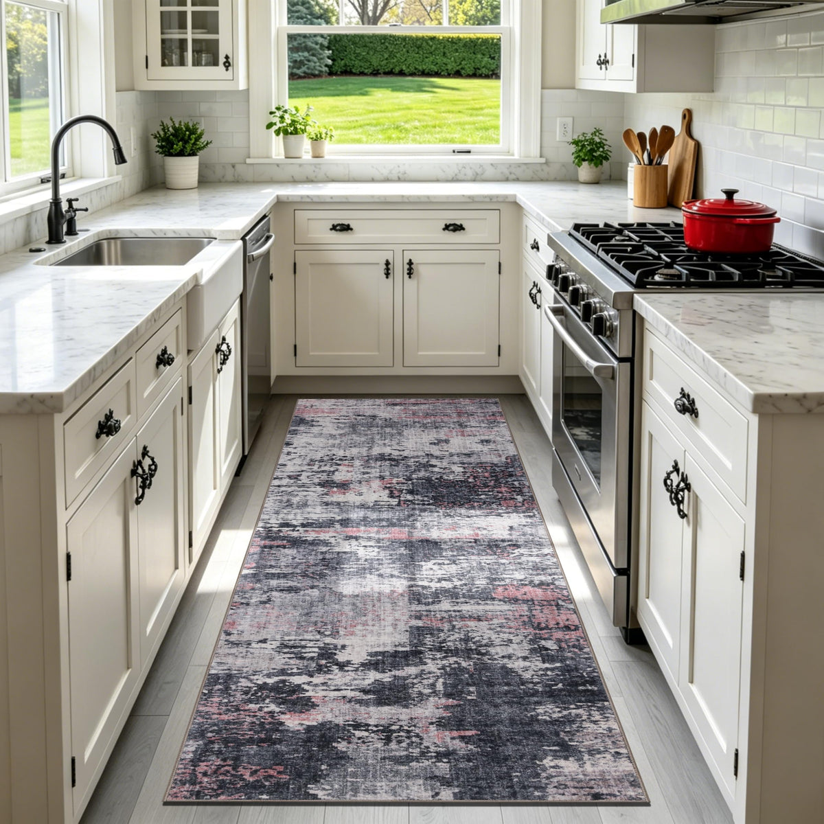 Sasttie 8x10 Washable Area Rug, Modern Abstract Large Carpet, Black & White