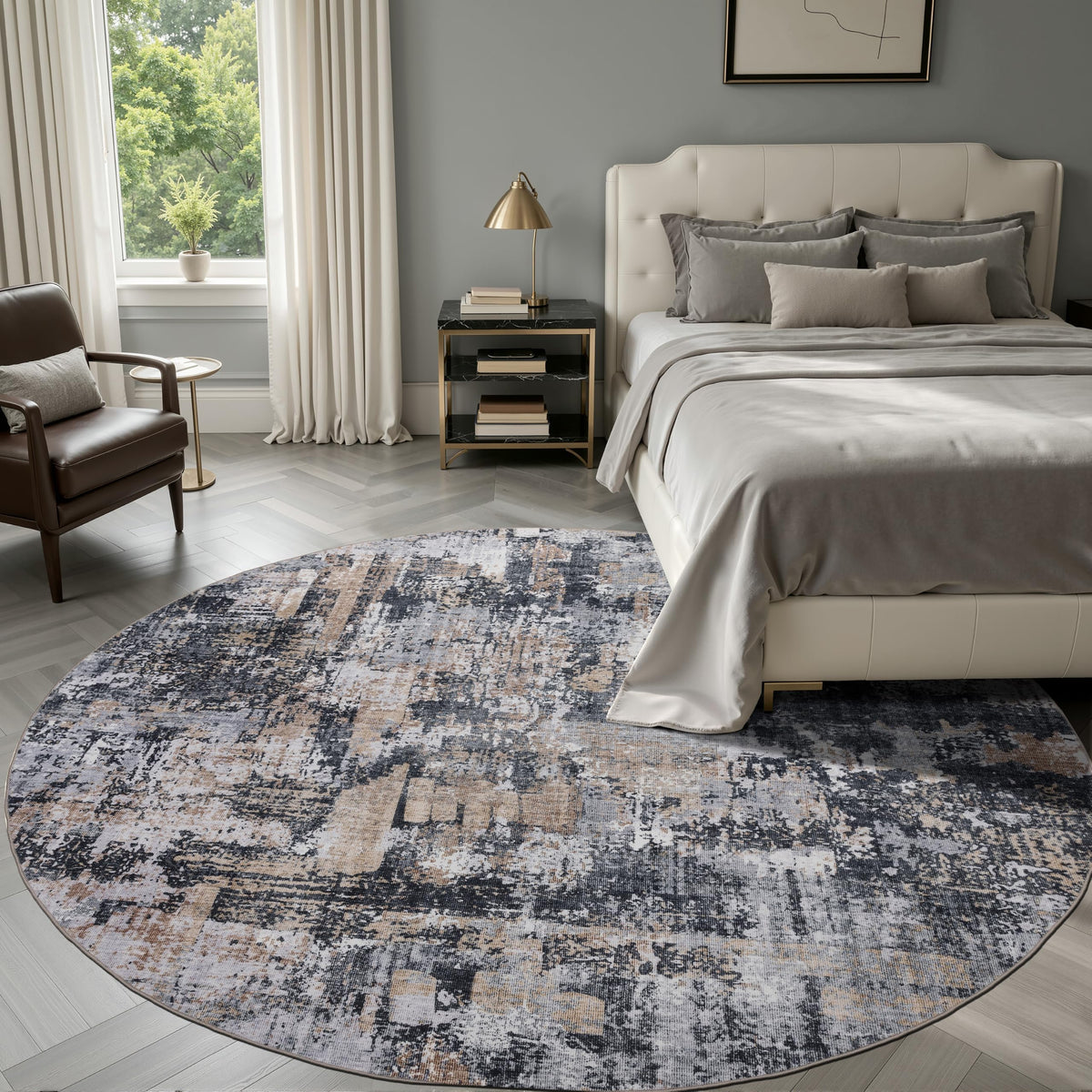 Sasttie 8x10 Washable Area Rug, Modern Abstract Large Carpet, Black & White