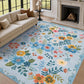JOLLYVOGUE Floral Area Rug 5x7, Washable Rug for Living Room, Light Blue