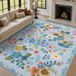 JOLLYVOGUE Floral Area Rug 5x7, Washable Rug for Living Room, Light Blue