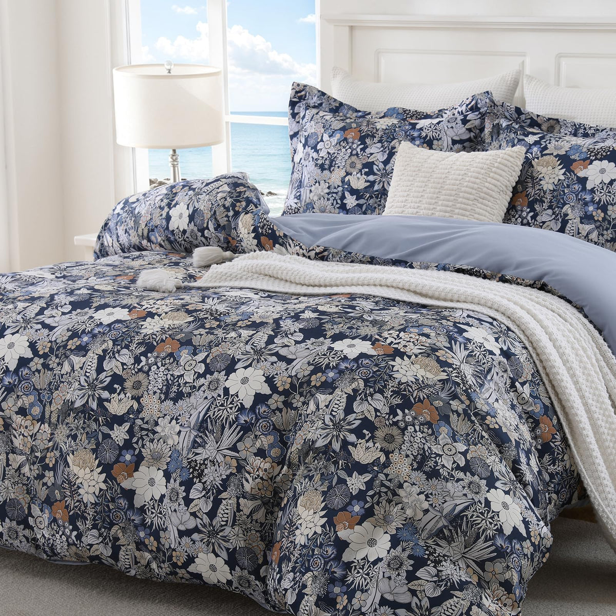 JOLLYVOGUE Floral Duvet Cover Full, 3Pcs Reversible Beige Duvet Cover Set