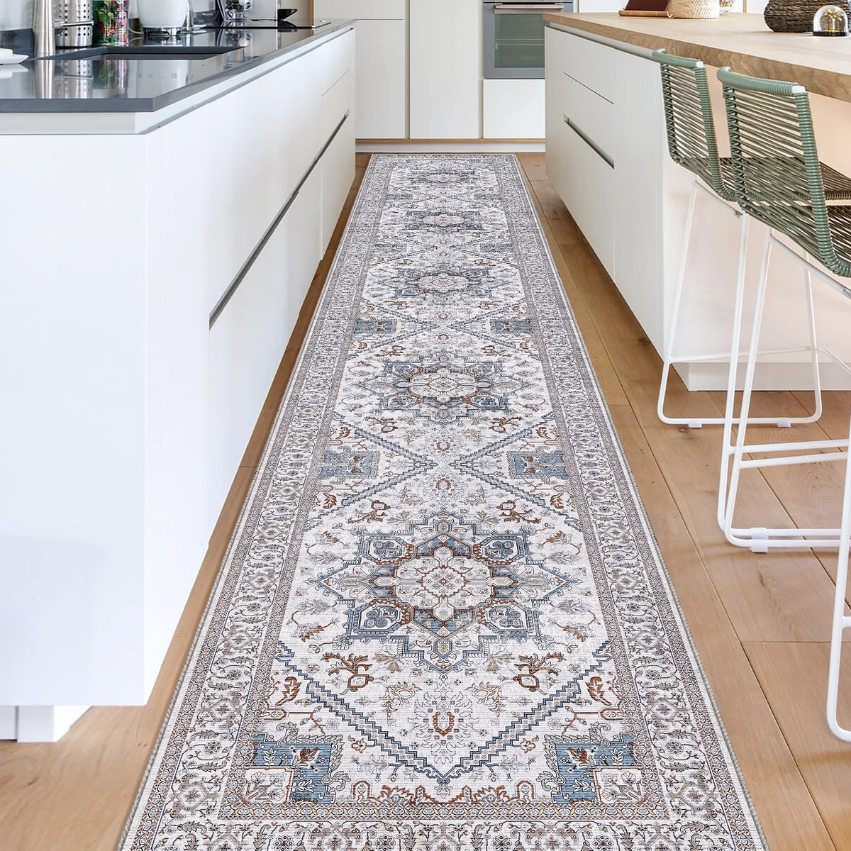 OPPODREAM Soft Area Rugs 5x7, Persian-Inspired Washable Rug, Blue & Gold