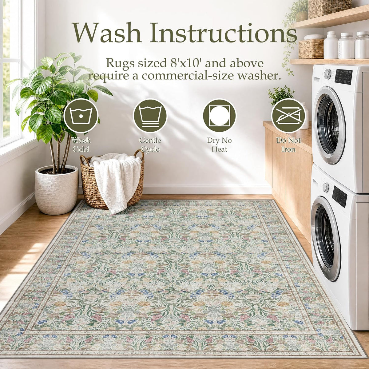 JOLLYVOGUE 6x9 Area Rug, Floral Washable Rug for Living Room, Beige/Blue