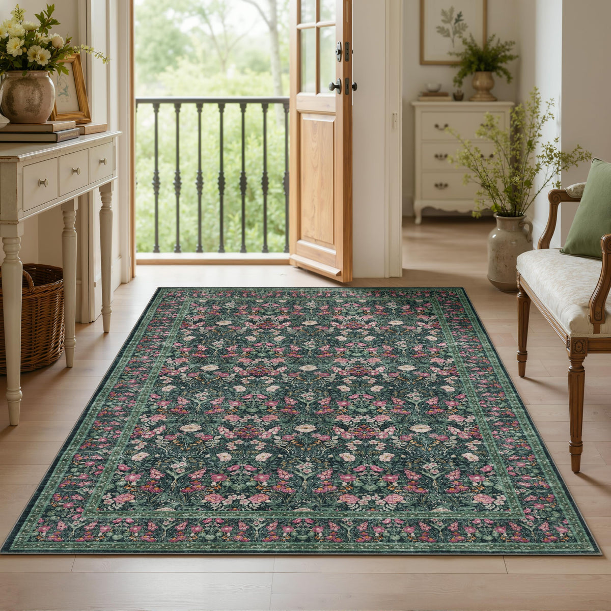JOLLYVOGUE 6x9 Area Rug, Floral Washable Rug for Living Room, Beige/Blue