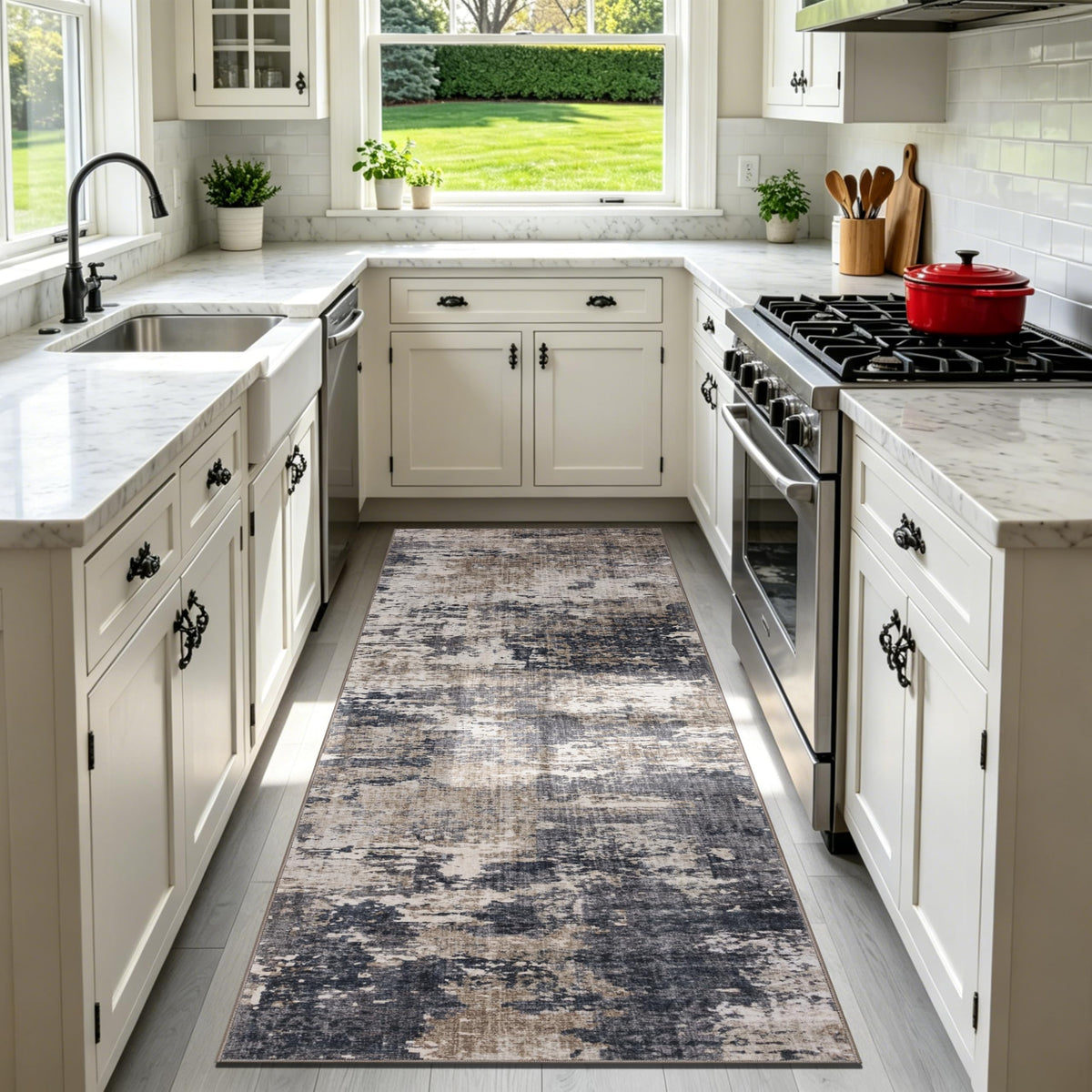 Sasttie 8x10 Washable Area Rug, Modern Abstract Large Carpet, Black & White
