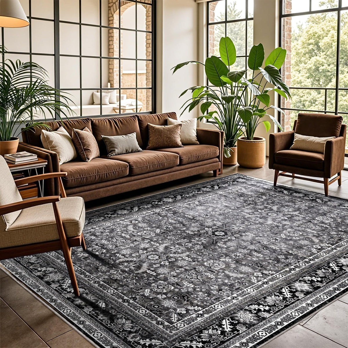 OPPODREAM Vintage Blue Area Rugs 5x7, Washable Rug for Living Room