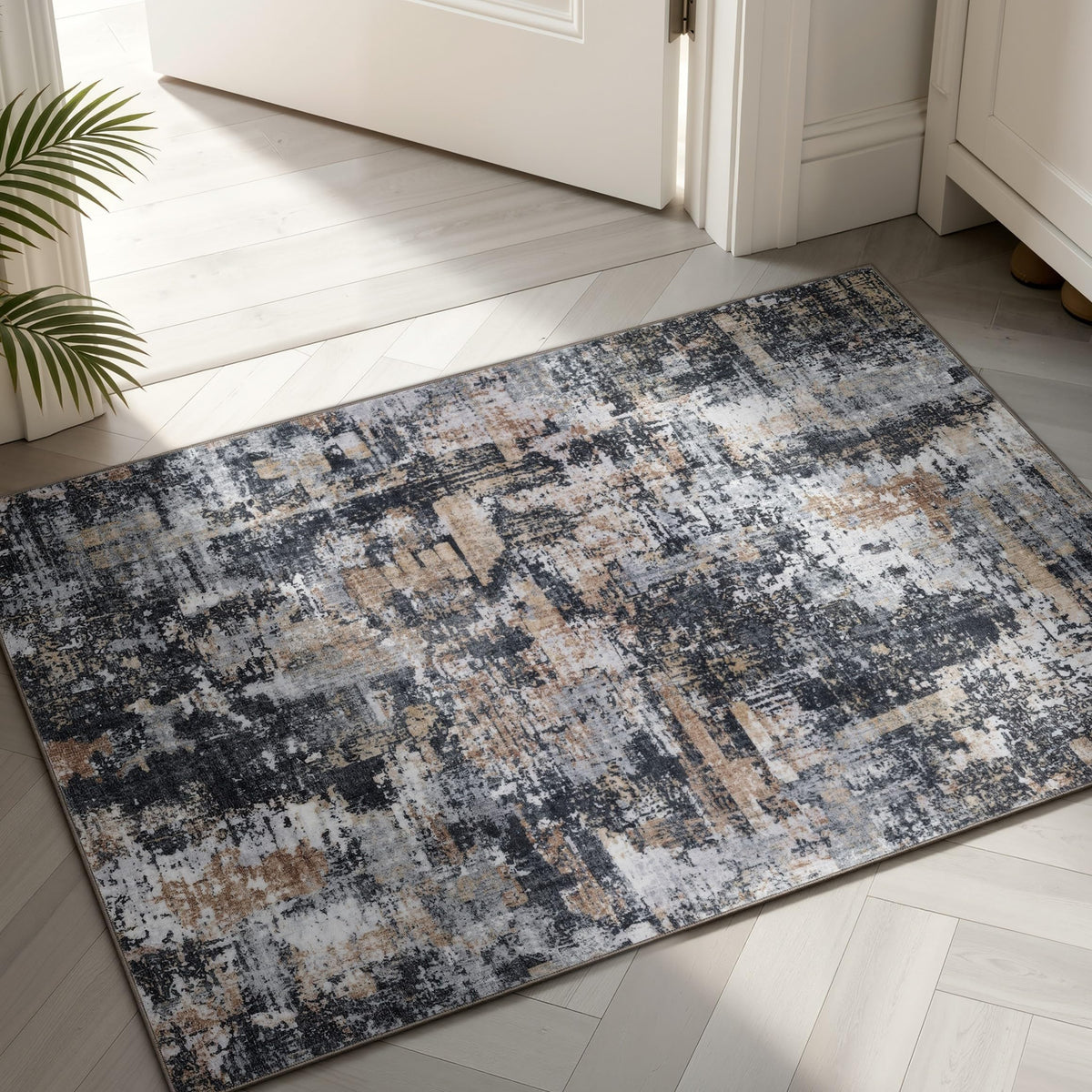 Sasttie 8x10 Washable Area Rug, Modern Abstract Large Carpet, Black & White