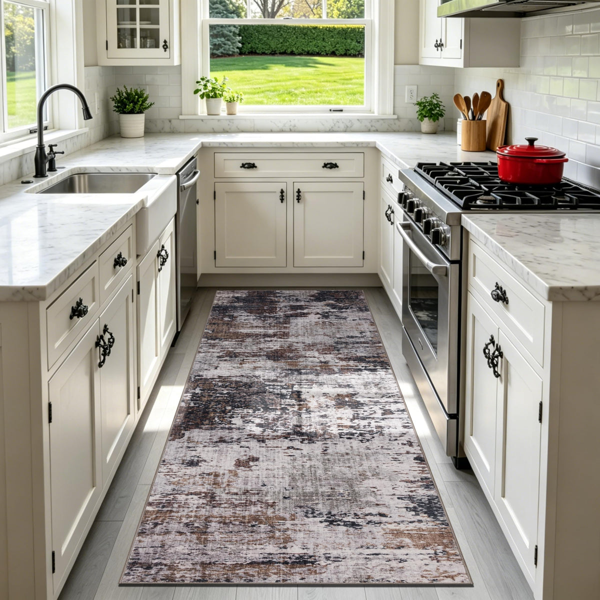 Sasttie 8x10 Washable Area Rug, Modern Abstract Large Carpet, Black & White