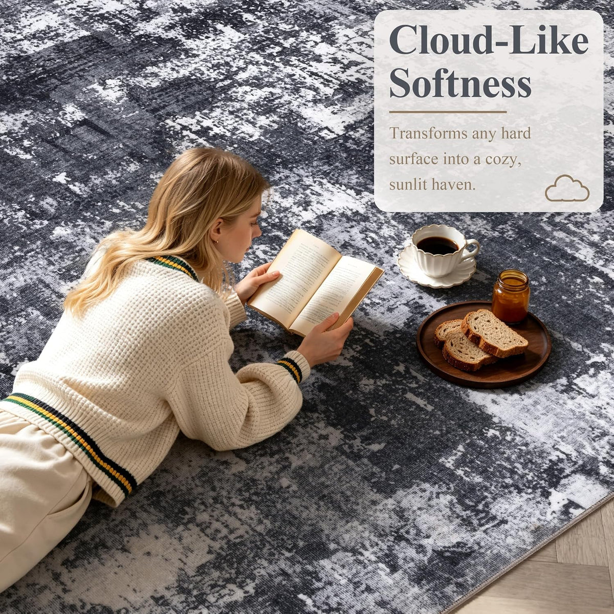 Sasttie 8x10 Washable Area Rug, Modern Abstract Large Carpet, Black & White
