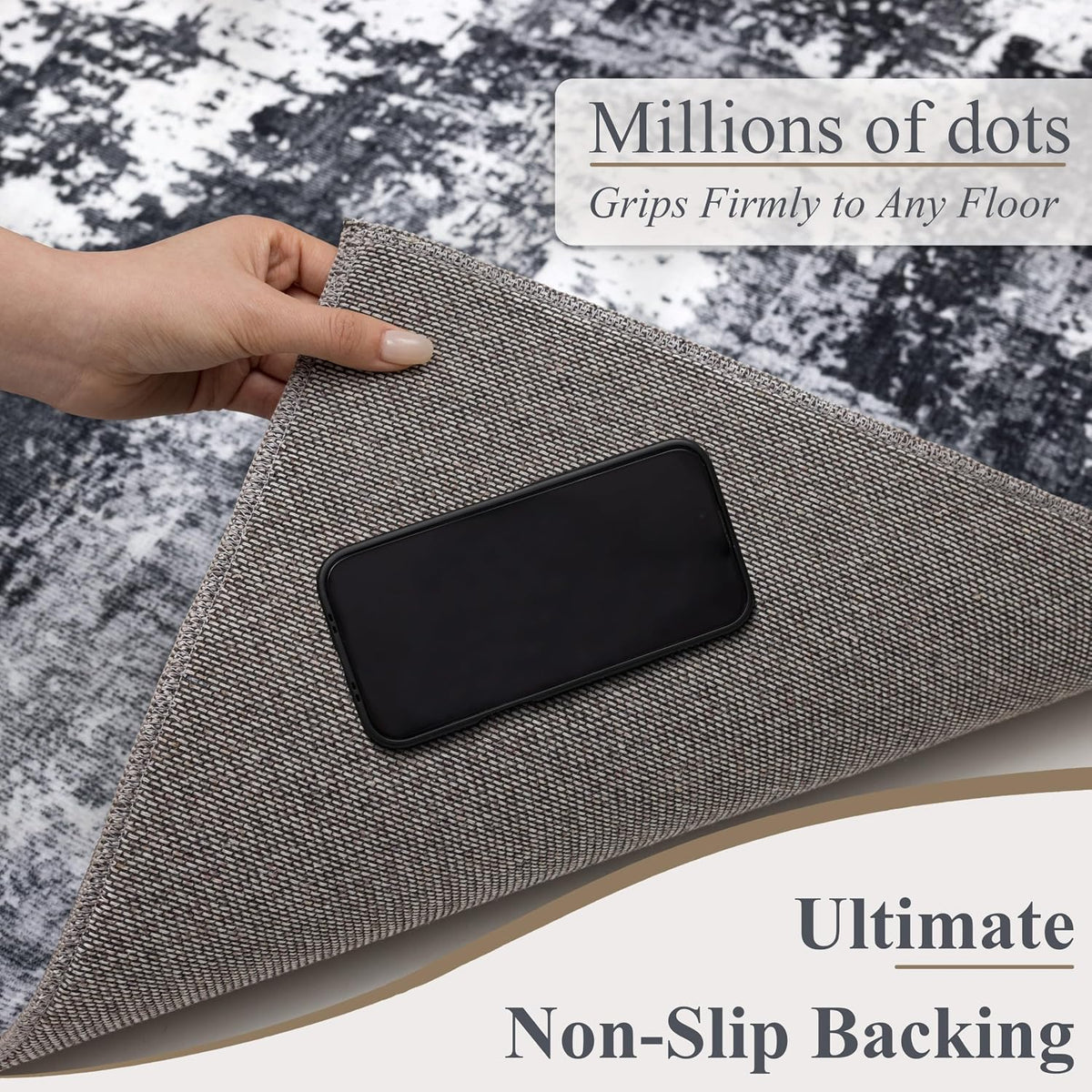 Sasttie 8x10 Washable Area Rug, Modern Abstract Large Carpet, Black & White