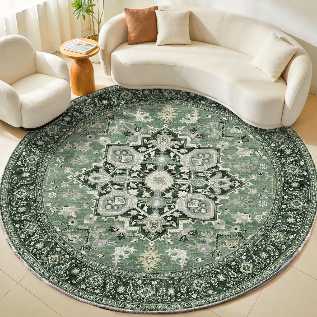 OPPODREAM Soft Area Rugs 5x7, Persian-Inspired Washable Rug, Blue & Gold