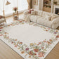 JOLLYVOGUE 4x6 Area Rug, Washable Rug Floral Border, Off-White