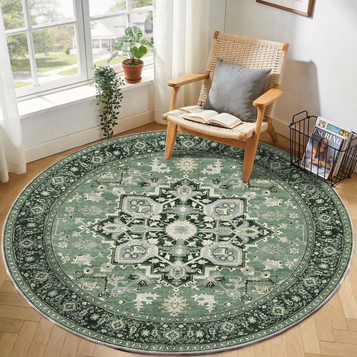 OPPODREAM Soft Area Rugs 5x7, Persian-Inspired Washable Rug, Blue & Gold