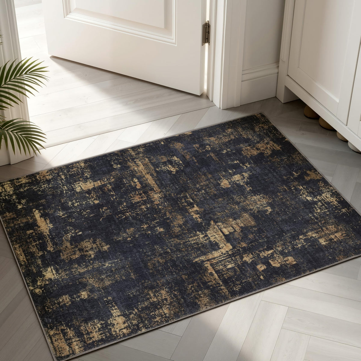 Sasttie 8x10 Washable Area Rug, Modern Abstract Large Carpet, Black & White