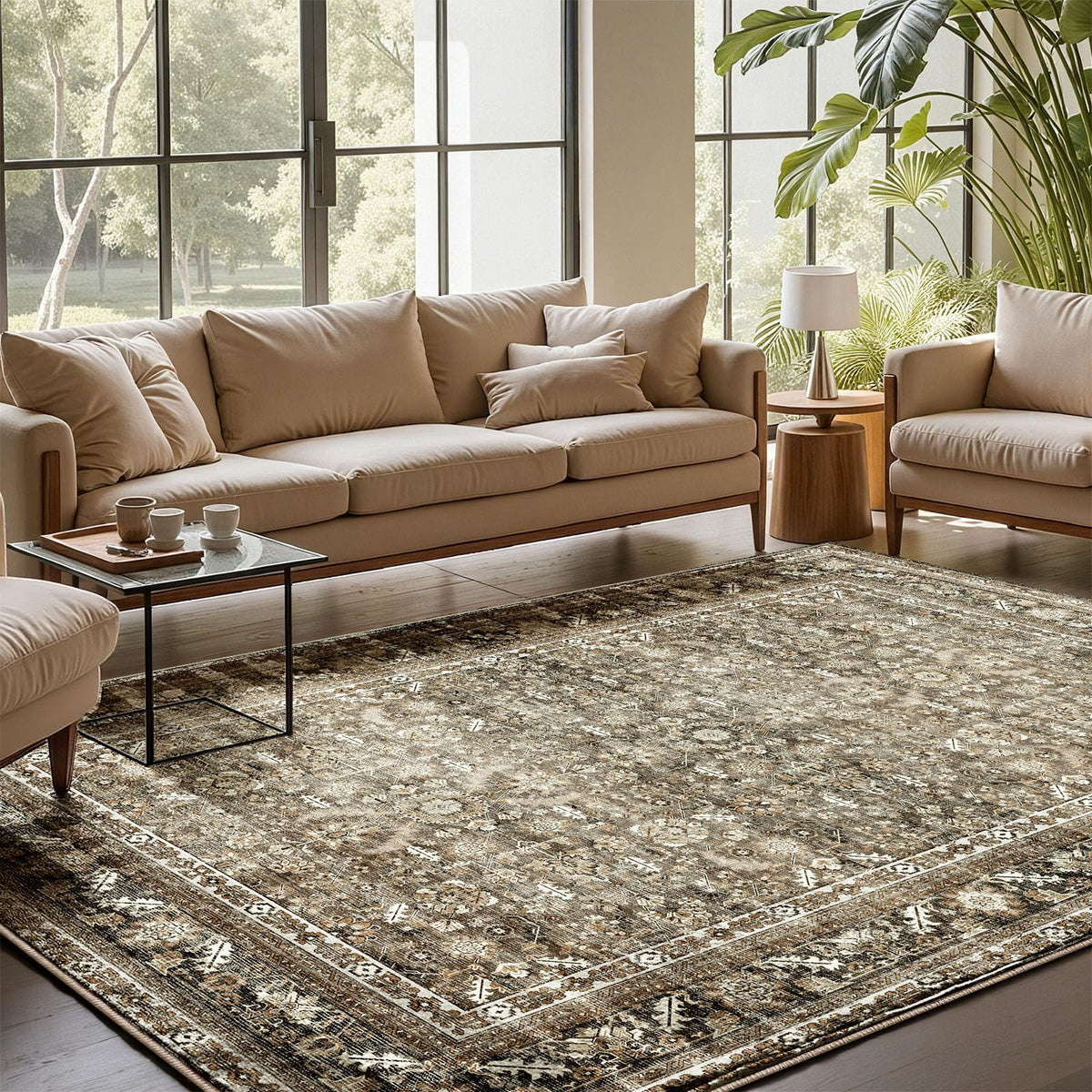 OPPODREAM Vintage Blue Area Rugs 5x7, Washable Rug for Living Room