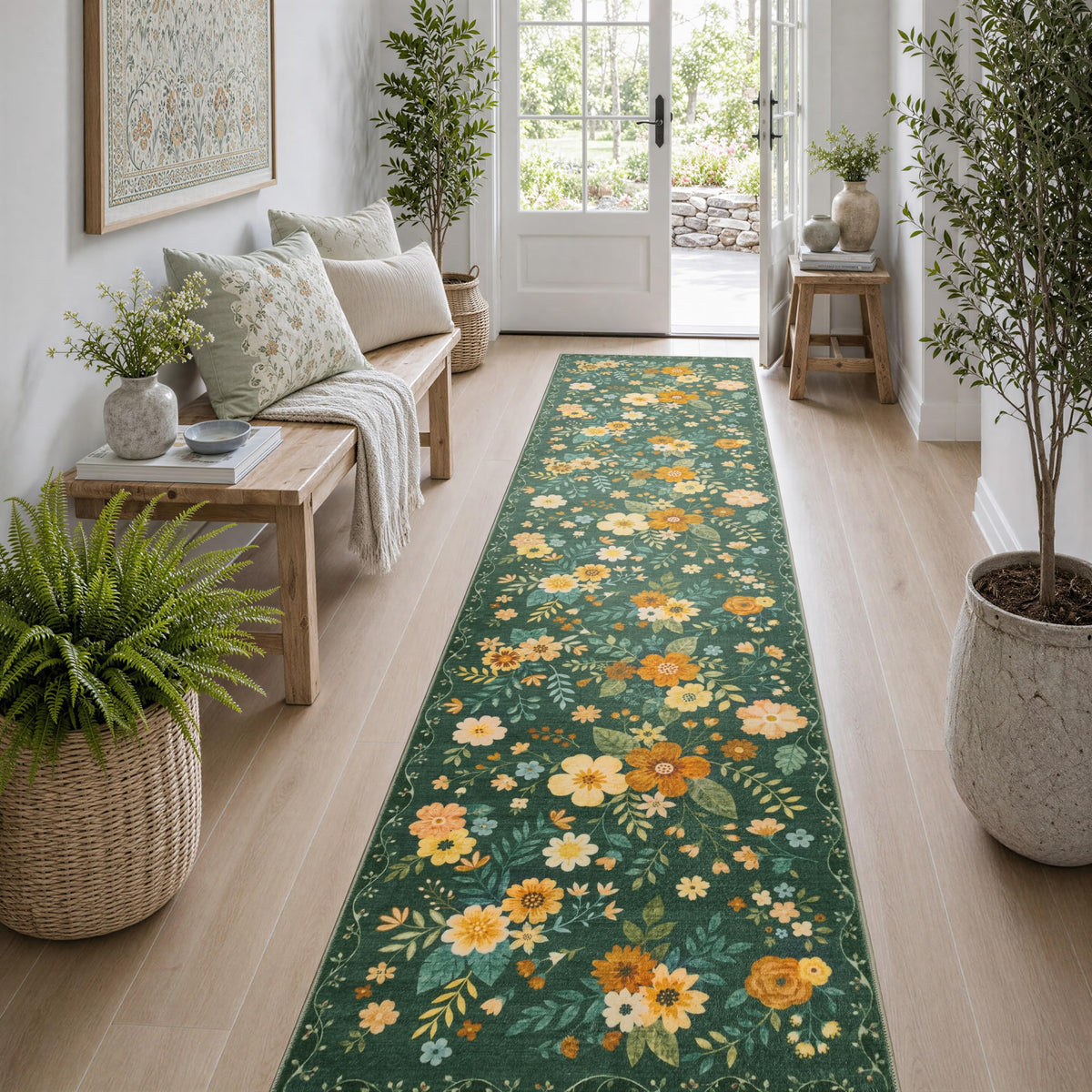 JOLLYVOGUE Floral Area Rug 5x7, Washable Rug for Living Room, Light Blue