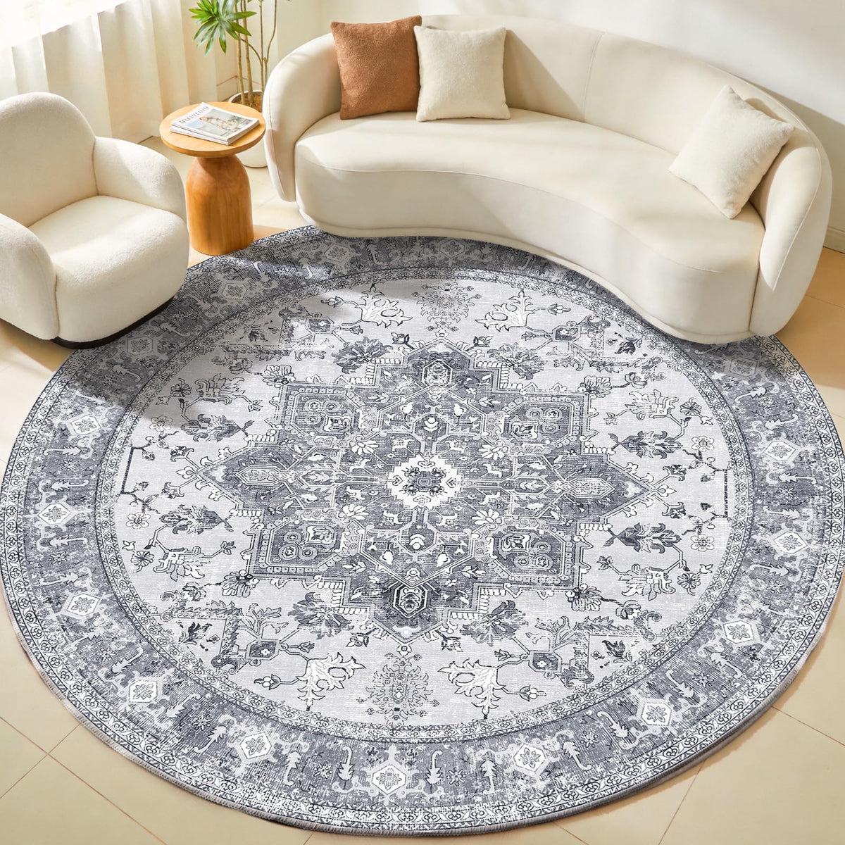 OPPODREAM Soft Area Rugs 5x7, Persian-Inspired Washable Rug, Blue & Gold