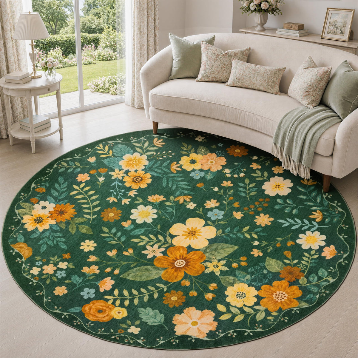 JOLLYVOGUE Floral Area Rug 5x7, Washable Rug for Living Room, Light Blue