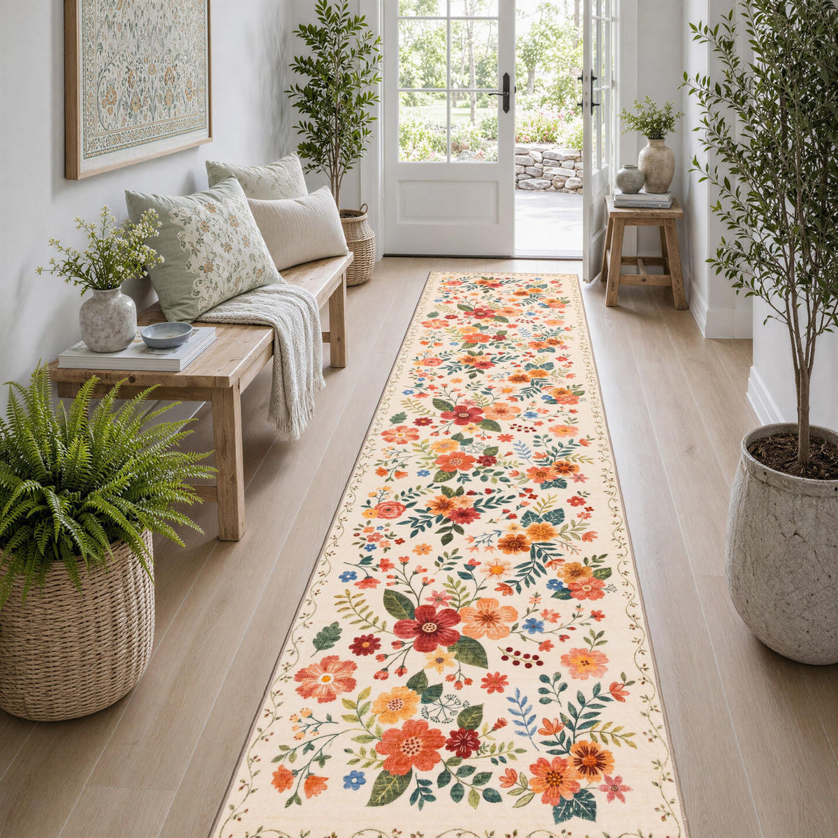JOLLYVOGUE Floral Area Rug 5x7, Washable Rug for Living Room, Light Blue