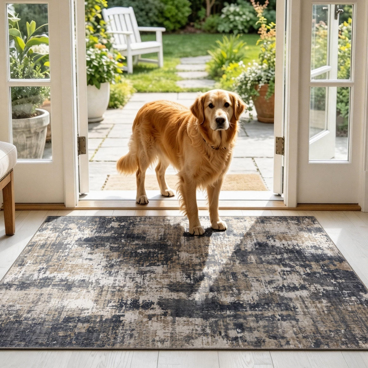 Sasttie 8x10 Washable Area Rug, Modern Abstract Large Carpet, Black & White