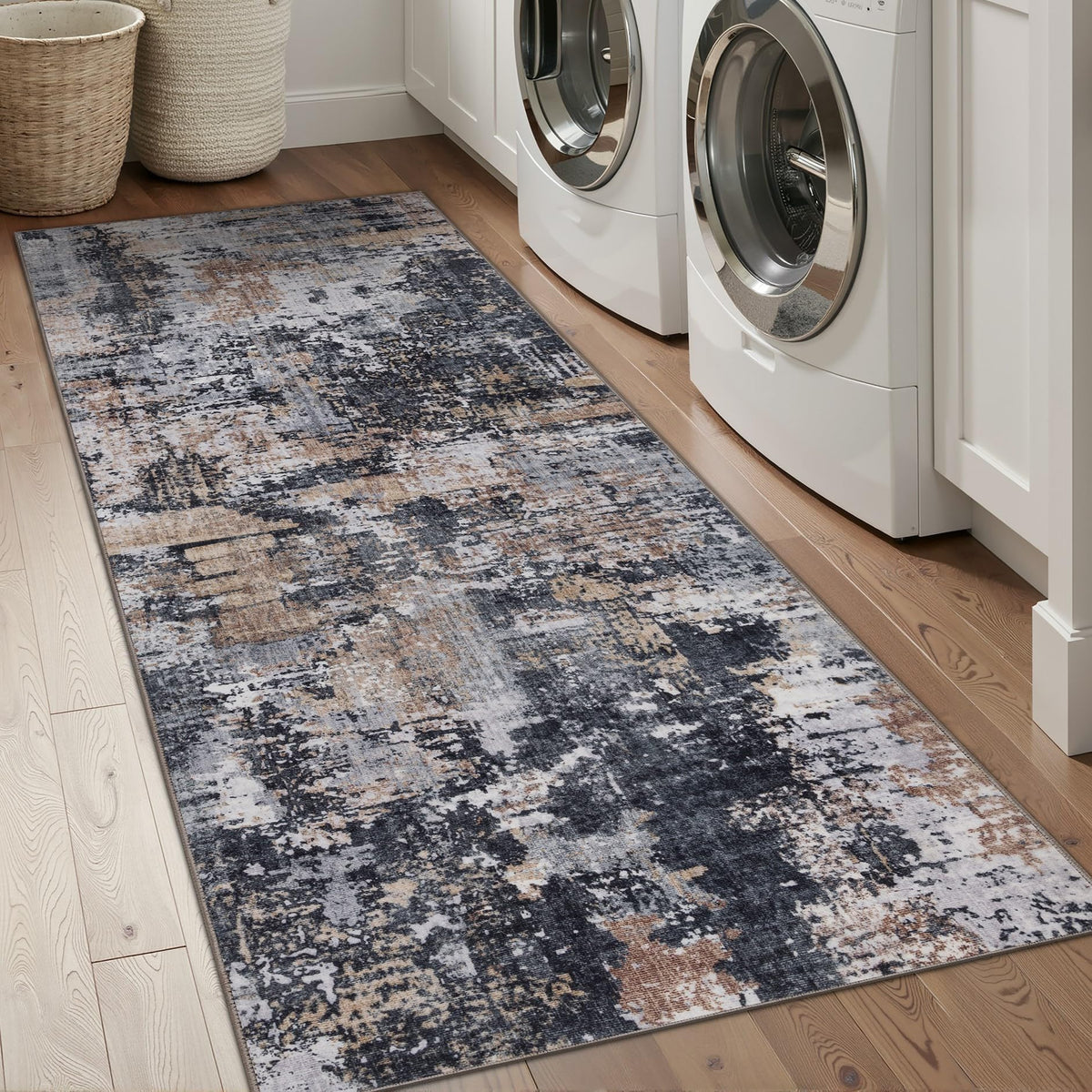 Sasttie 8x10 Washable Area Rug, Modern Abstract Large Carpet, Black & White