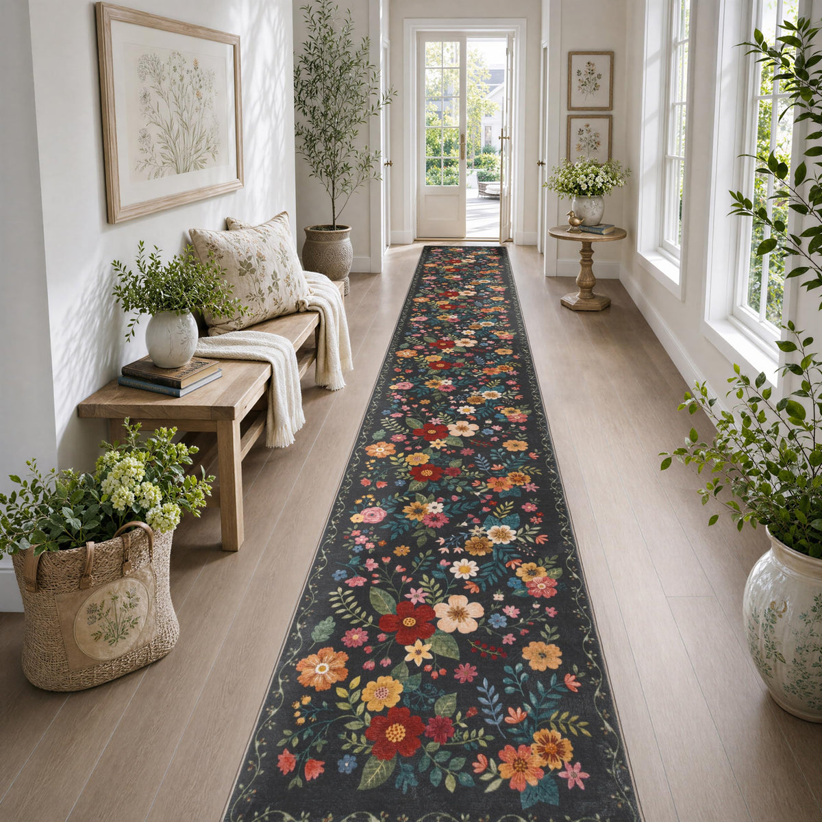 JOLLYVOGUE Floral Area Rug 5x7, Washable Rug for Living Room, Light Blue